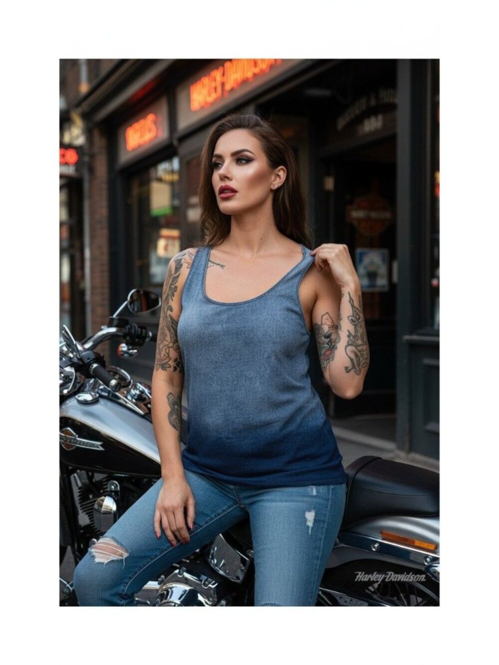 Harley-Davidson Blue Ombre Tank Top Casual Biker Culture Shirt For Everyday Wear